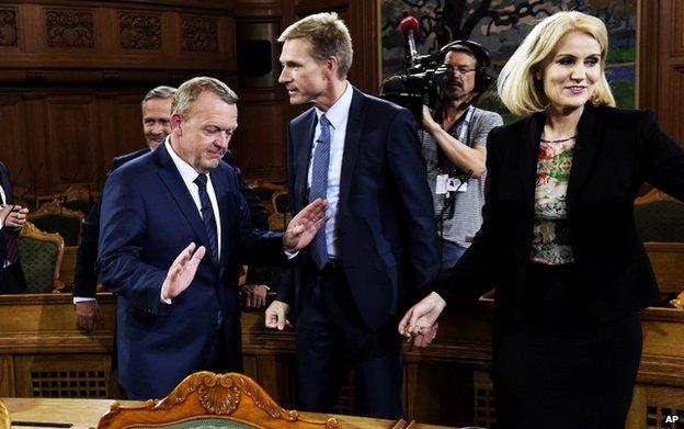 Lars Lokke Rasmussen, Kristian Thulesen Dahl, and Helle Thorning-Schmidt