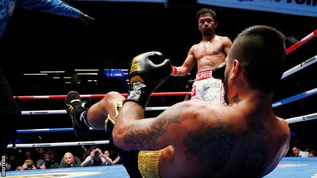 Manny Pacquiao knocked Lucas Matthysse to the canvas three times in his win