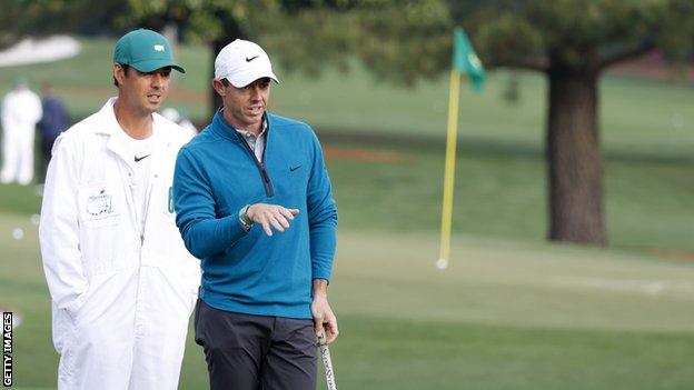 Rory McIlroy practises at Augusta on Wednesday