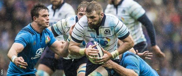 John Barclay playing for Scotland against Italy