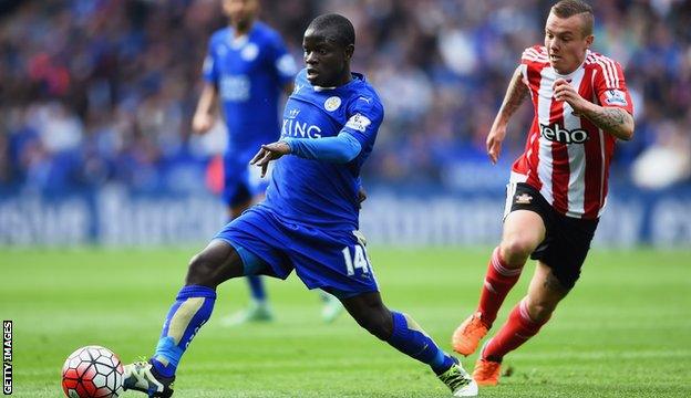 N'Golo Kante takes the ball away from Jordy Clasie