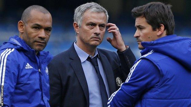 Jose Morais alongside Chelsea boss Jose Mourinho and Steve Holland ahead of a Premier League game against Liverpool