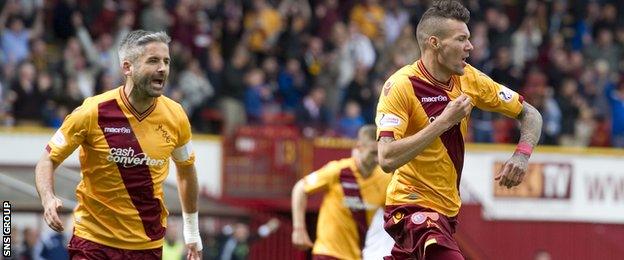 Marvin Johnson (right) celebrates his early goal for Motherwell