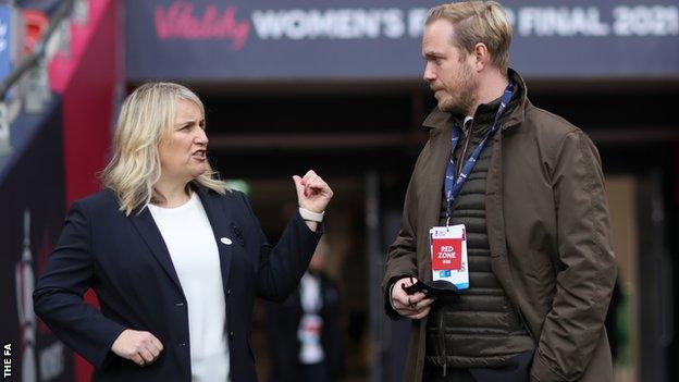 Emma Hayes and Jonas Eidevall at Wembley