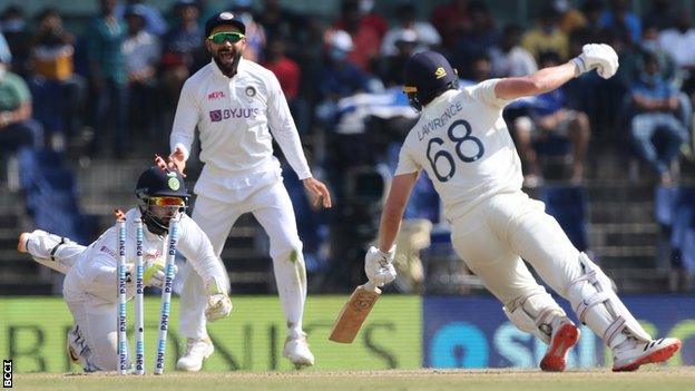 Dan Lawrence is stumped by Rishabh Pant