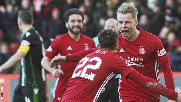 Gary Mackay-Steven scored a hat-trick in Aberdeen's win over Hibs