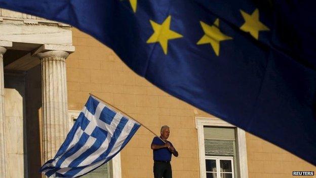 Person waving Greek flag