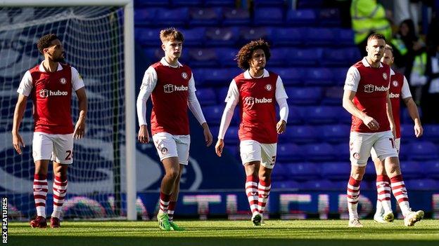 Bristol City players look dejected after conceding a goal to Birmingham City