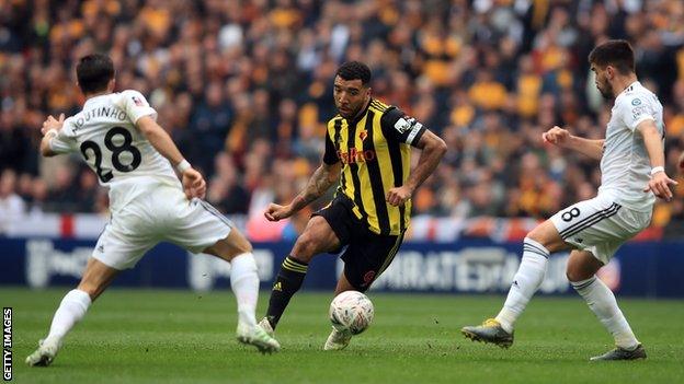 Troy Deeney in action in the FA Cup semi-final on Sunday