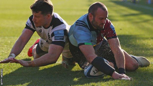 Ross Chisholm scores a try for Harlequins against Bristol