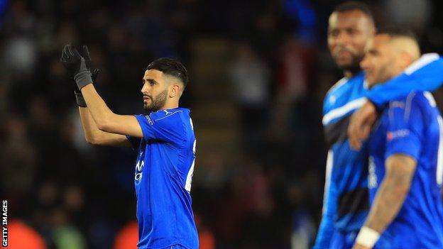 Leicester players applaud the home fans after their defeat