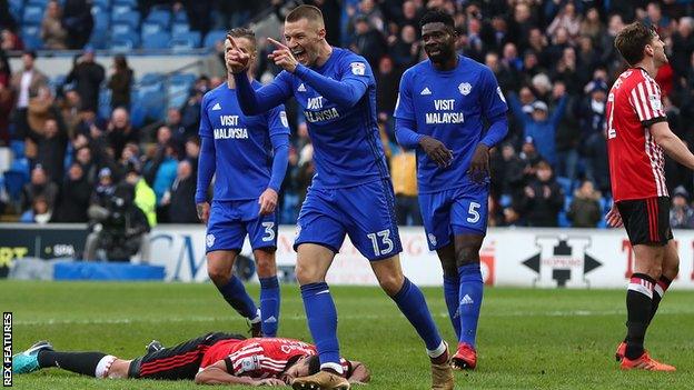 Cardiff striker Anthony Pilkington celebrates his goal against Sunderland