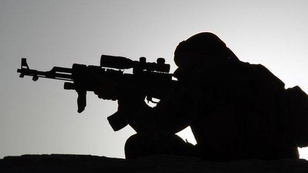 A Middle Eastern Fighter lines up his gun