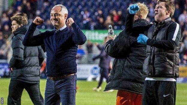 Ray McKinnon celebrates after Dundee United beat Falkirk