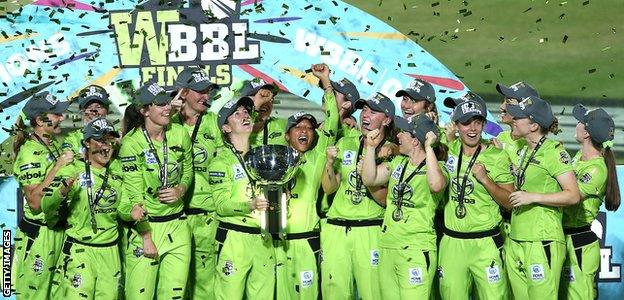 Sydney Thunder celebrate winning WBBL 2020