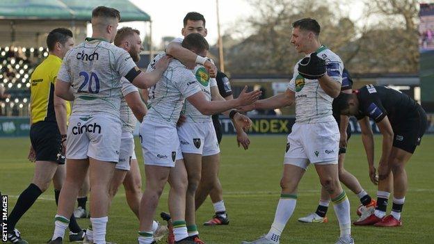 Northampton Saints celebrate win