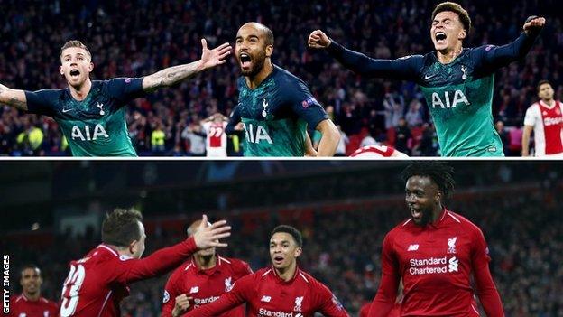 Tottenham celebrate their Champions League semi-final win (top) and Liverpool celebrate Tuesday's semi-final win