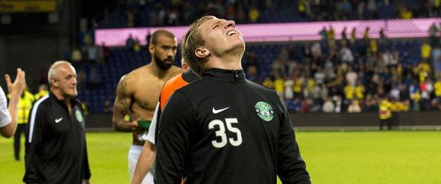 Jason Cummings shows his dejection after Hibs went out on penalties