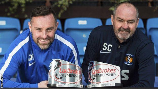 Kris Boyd and Steve Clarke show off their December awards