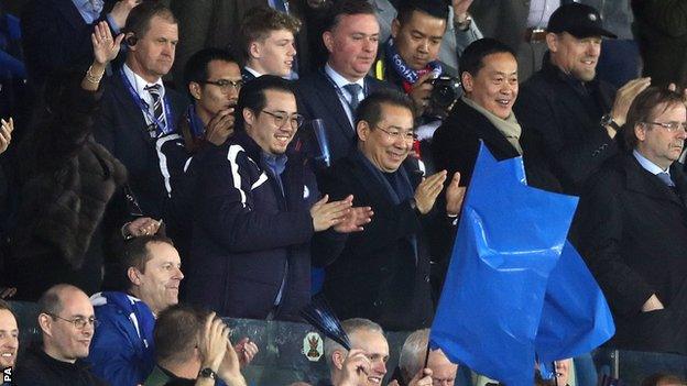 Leicester chairman Vichai Srivaddhanaprabha celebrates