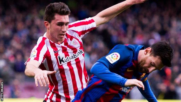 Aymeric Laporte challenges Lionel Messi