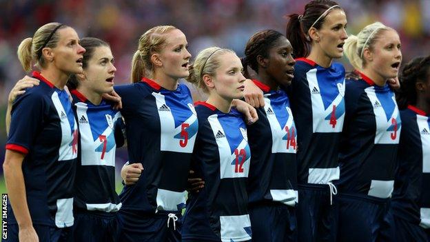 Team GB's women footballers line up at the 2012 London Olympics