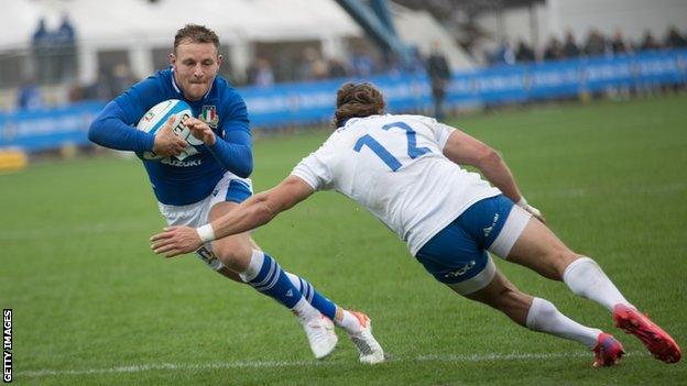 Italy's Callum Braley playing Uruguay last autumn