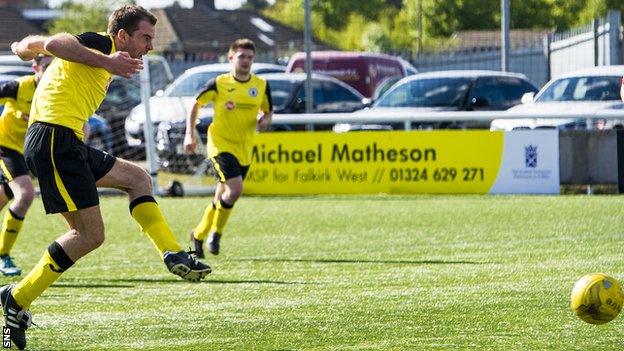 Dougie Gair scores a penalty for Edinburgh City against East Stirlingshire