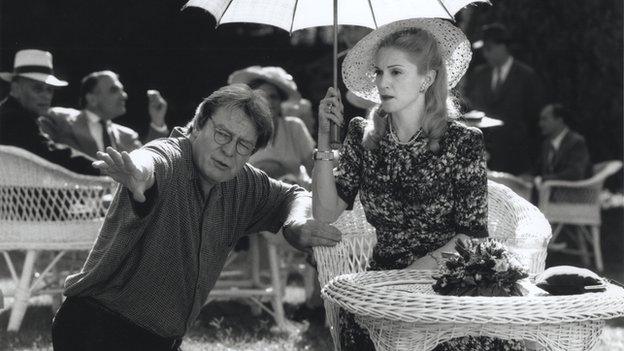 Sir Alan Parker and Madonna on the set of Evita