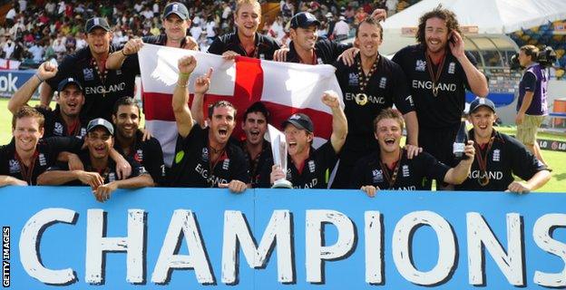 England celebrate their World Twenty20 triumph in 2010