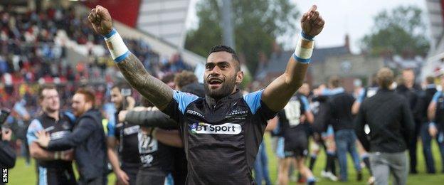 Niko Matawalu celebrates Glasgow Warriors' Pro12 title triumph