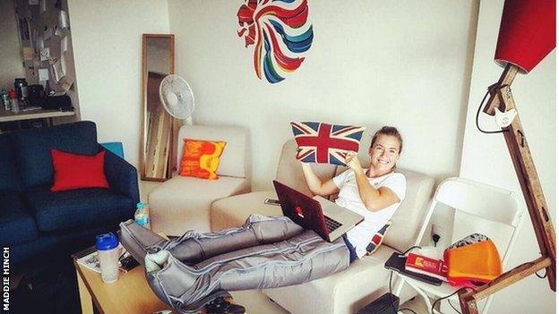 Maddie Hinch in her room at the Olympic village