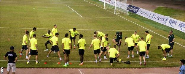 Celtic train on the much-criticised pitch in Baku