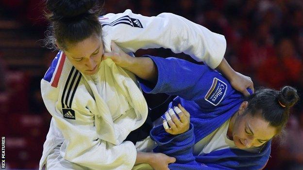 Natalie Powell (in white) has enjoyed some epic struggles with Dutch opponent Marhinde Verkerk in the women's -78kg class this year