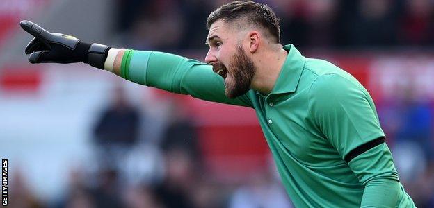 Stoke and England goalkeeper Jack Butland in action for the Potters