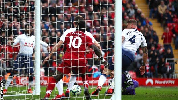 Toby Alderweireld scores an own goal for Tottenham