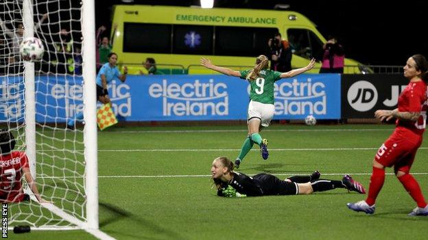 Lauren Wade celebrates her goal