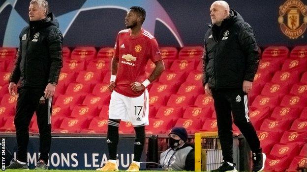 Manchester United boss Ole Gunnar Solskjaer with midfielder Fred