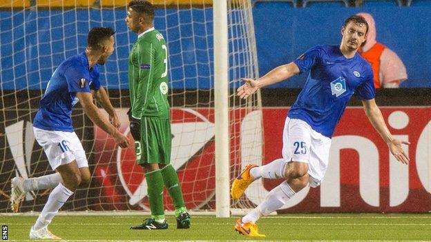 Molde's Vegard Forren (right) celebrates scoring against Celtic