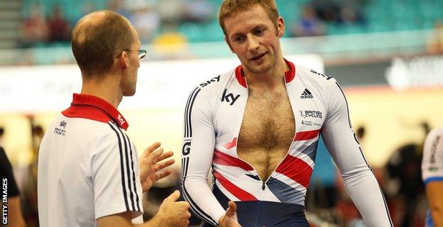 Jason Kenny in action at the Manchester Velodrome