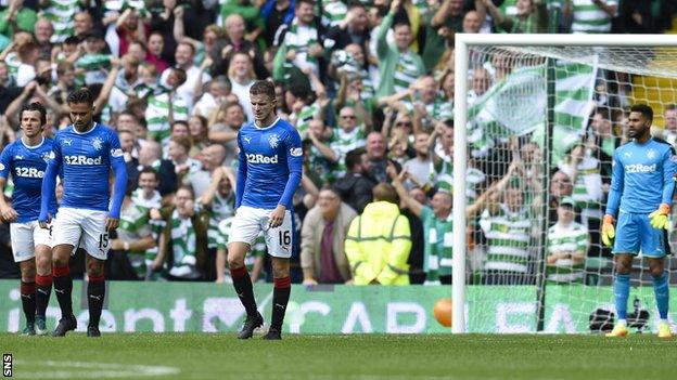 Rangers players are left disappointed against Celtic on Saturday