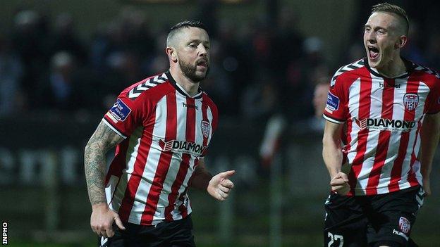 Rory Patterson's fifth goal of the season gave Derry the half-time lead