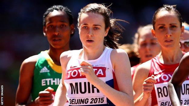 Laura Muir competing in the 1,500m heats during the 2015 World Championships