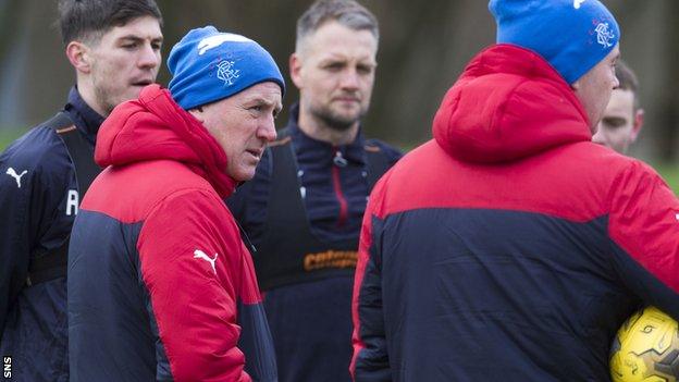 Mark Warburton takes Rangers training on Friday