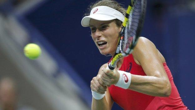 Johanna Konta plays a backhand