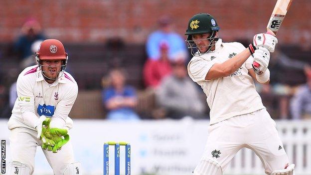 Joe Clarke (right) in action for Nottinghamshire