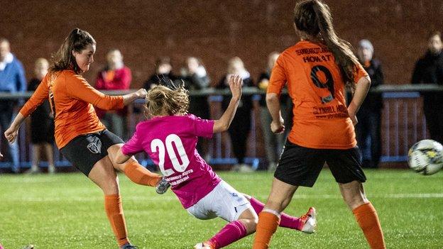 Clare Shine scores Glasgow City's first goal against Chertanovo Moscow