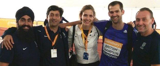 Poora Singh (British Athletics Therapist), my coach (British Athletics National high jump coach) Fuzz Ahmed, Isobel Pooley, Robbie Grabarz and Derry Suter (British Athletics Therapist)