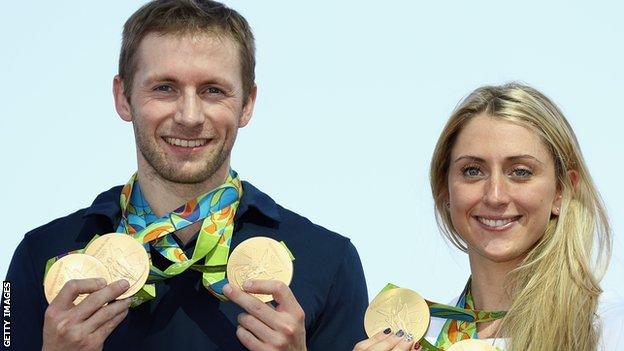 Laura Trott, right, and fiance Jason Kenny won five gold medals between them at Rio 2016