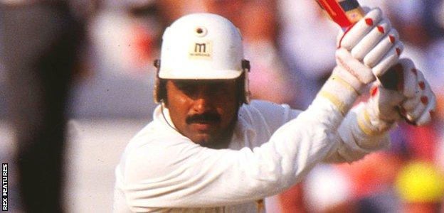 Javed Miandad plays a shot